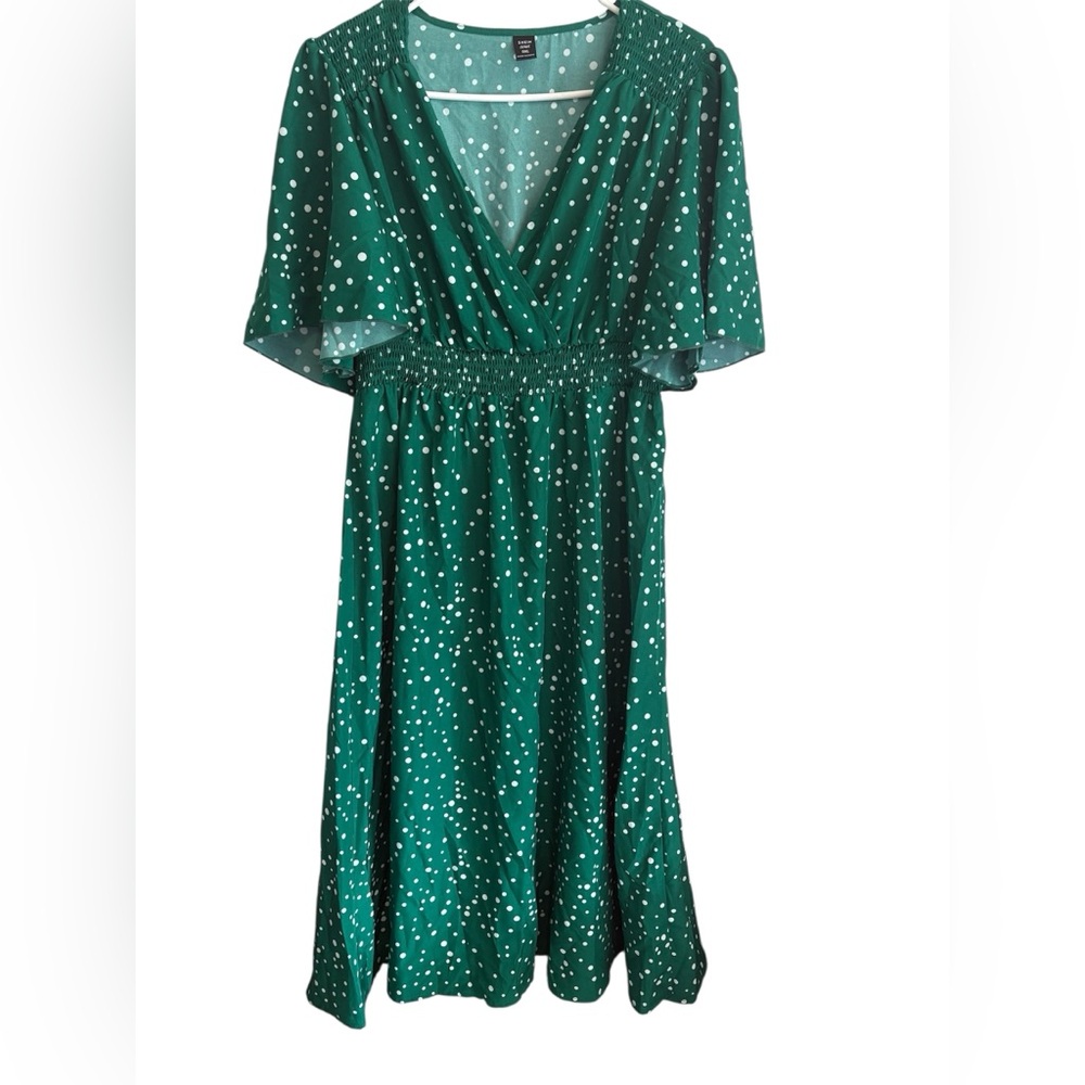 SHEIN Curve Green with White Polkadot Dress